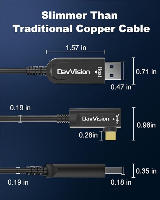 USB A to USB C Fiber Optic Cable Right Angle 50 FT, 10Gbps USB 3.2 Gen2 Extension Cable(No Power), Ultra Slim & Long Distance for Business Solution,Logitech 4K Camera,VR/AR,Video Conference - Image 9