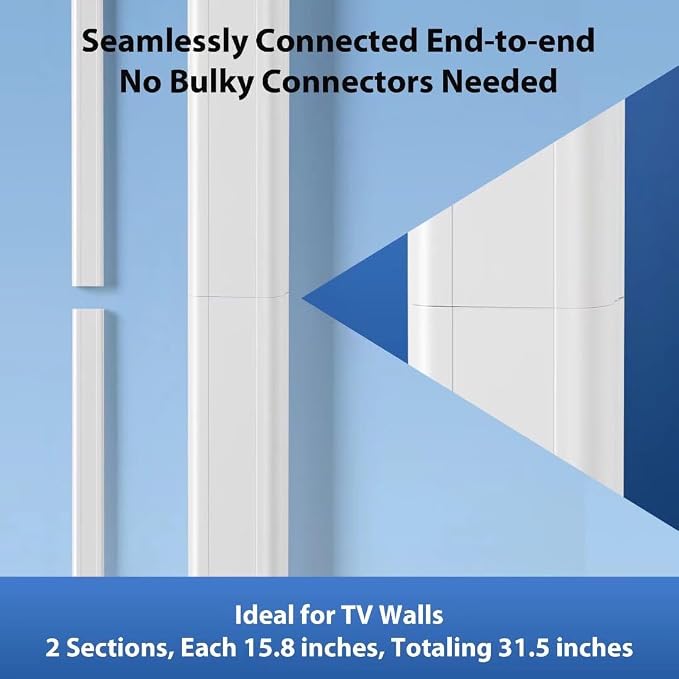 Cord Cover Wall 32in, TV Cord Hider for Wall Mounted TV, Large Cable Hider Kit for 3-6 Cords, Wire Management Raceway, White Wire Hider Concealer, 2 x L15.8in, W1.5in H0.75in - Image 4