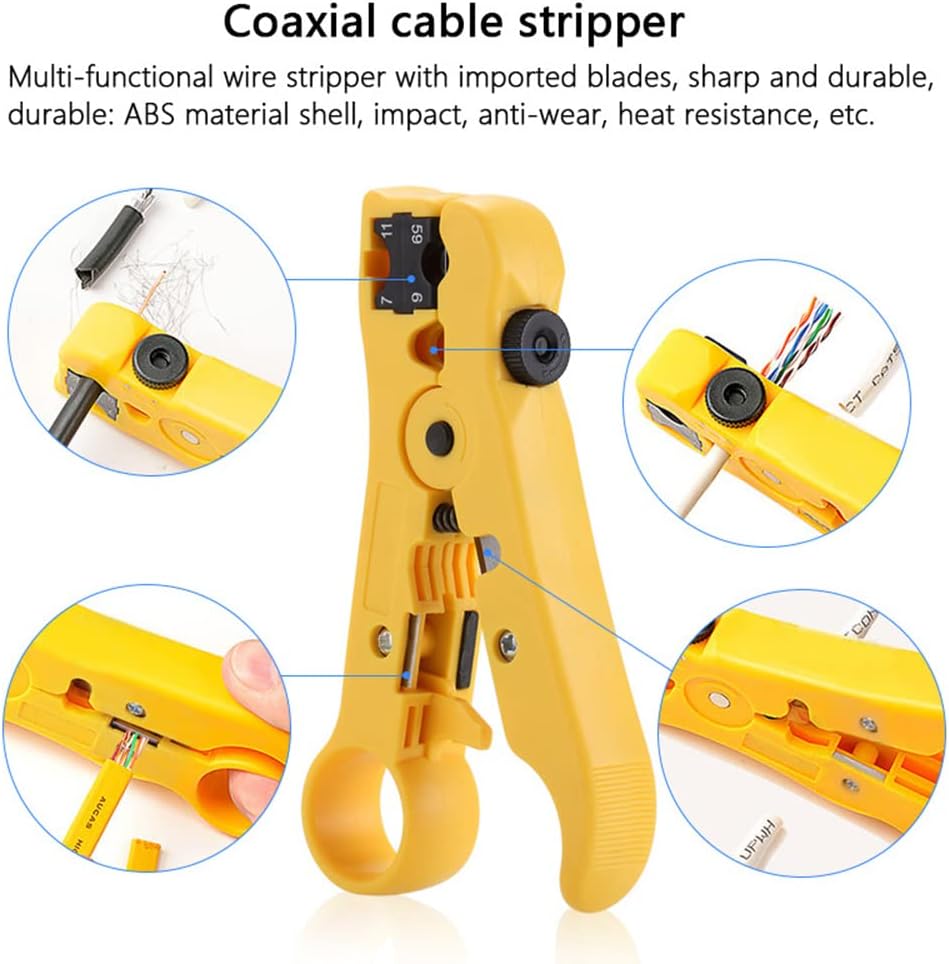 Network Tool Kit Professional Coax Crimper Tool Kit Coaxial Compression Stripping Tool Set Crimper Krone Punch Down Tool in a Zipper Case - Image 4