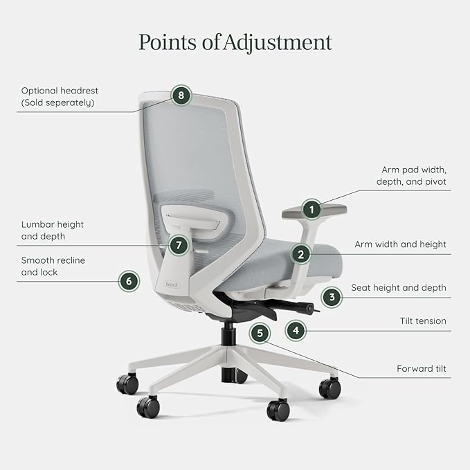 Branch Ergonomic Chair Pro, Mesh Office Chair with 14 Points of Adjustment | Height, Depth and Tilt Adjustable, 5D Armrests, Forward Tilt, Smooth Recline, and Lumbar Support, Mineral - Image 4