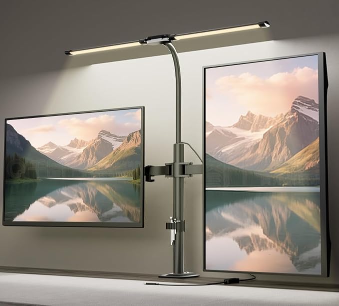 Dual Monitor Stand with LED Desk Lamp,Dual Monitor Mount for Desk Holds up to 30 Inches Screens, Supports 19.84 lbs per Monitor Arm, Swivel, Rotate and Tilt 2 Monitor Desk Mount - Image 8