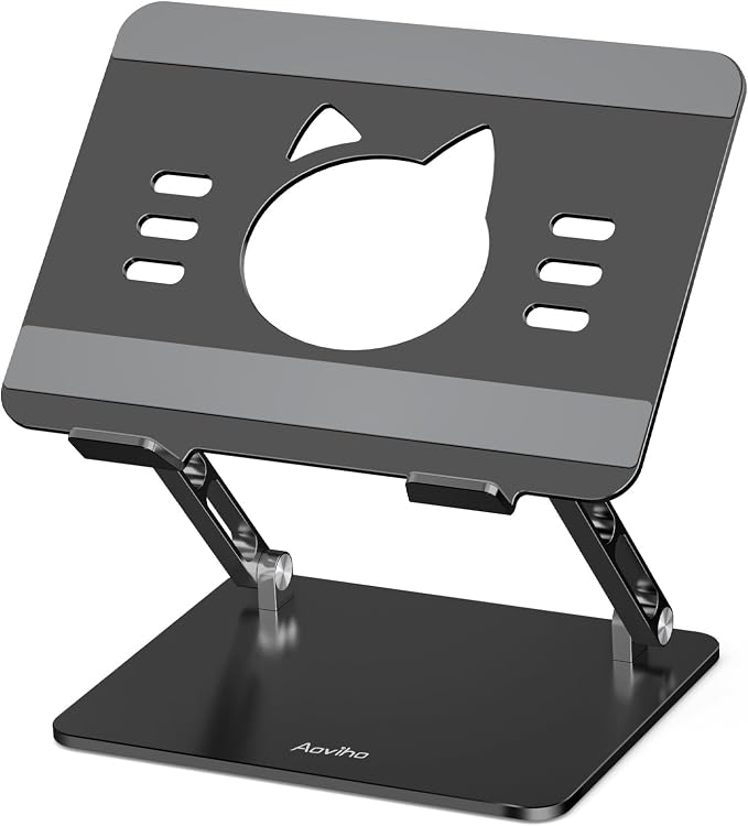 Aoviho Laptop Stand for Desk – Adjustable Aluminum Laptop Riser with Unique Cat-Shaped Cooling Vent, Portable Desk Gift & Decor, Compatible with MacBook Air Pro, Dell, HP, Lenovo (10"-17.3"), Black by Aoviho