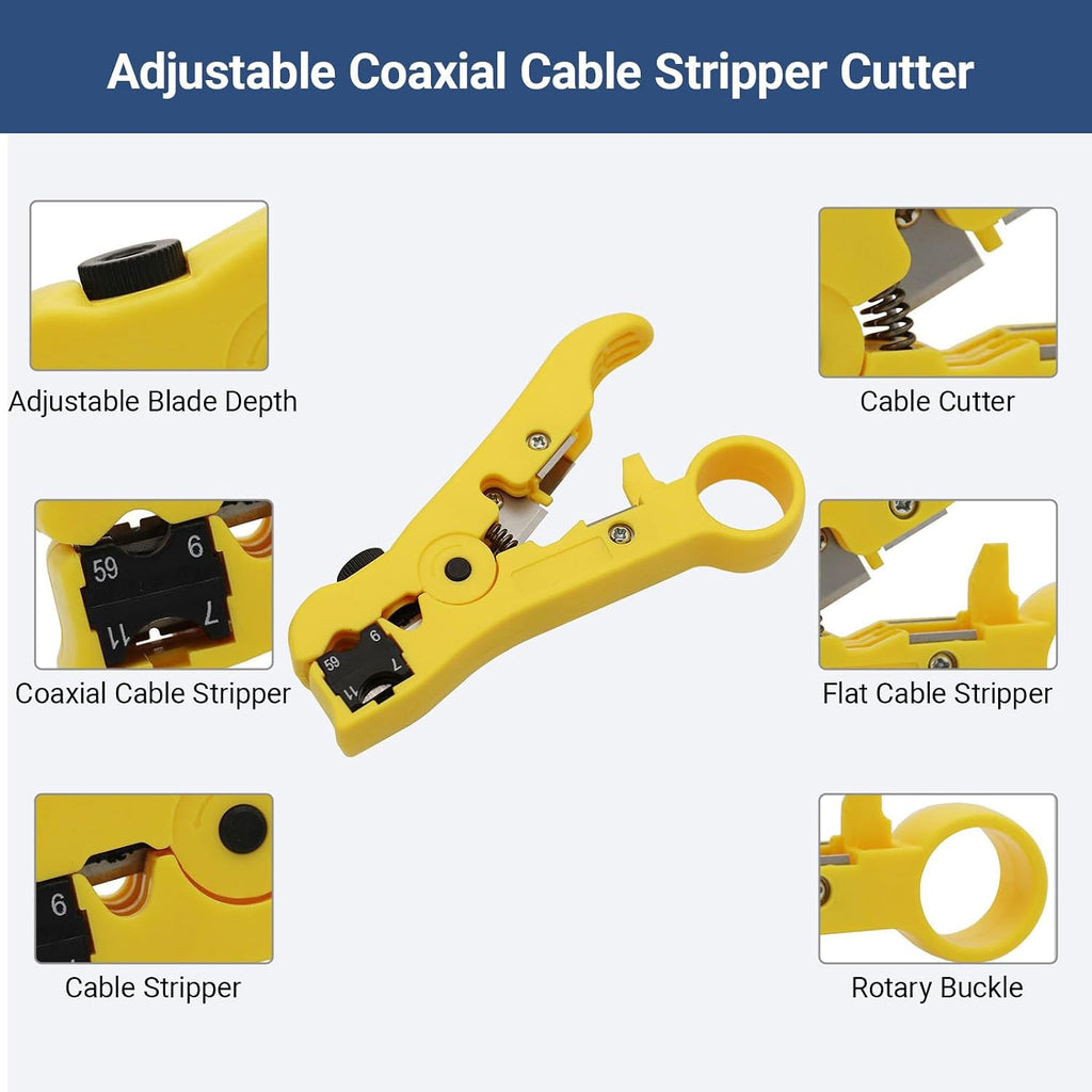 Professional Coax Cable Crimper Kit – RG6/RG59/RG11 Compression Tool with Wire Stripper, 50-Pack F-Type Connectors & Storage Bag – Coaxial Cable Tool Set for TV, Satellite, CCTV & Home Network - Image 3