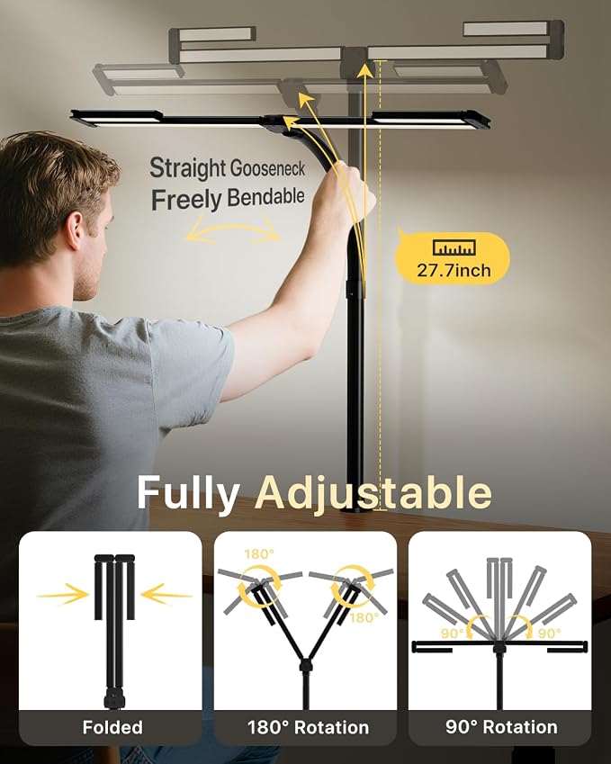 ONEMIX LED Desk Lamp with Clamp, 42-Inch 4-Panel Light for Dual Monitors | 1800 Lumens, 4 Adjustable Panels, 5 Color Temps, 5 Brightness Levels, Remote, Timer, Flicker-Free for Home Office - Image 3
