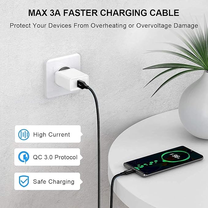 etguuds 6.6ft USB A to USB C Cable, 2Pack Fast Charging Cord Type C Charger | for iPhone 17 16 15 Pro Max Plus 16e 17 Air, Samsung Galaxy S26 S25 S24 S23 S22 S21 S20 A17 A16 A56 A55 Flip Fold, Black - Image 3