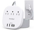 22.5W/4.5A Surge Protector Power Strip for Travel, Flat Plug Extension Cord | 3 Outlets with 4 USB Ports (2 USB C), 6Ft Power Strip Desktop USB Charging Station for Home Office, College Dorm Essentials by OneBeat