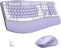 Wireless Keyboard and Mouse Combo,2.4G Ergonomic Wave Keys(Purple-A) | Full Size Cordless Keyboard with Wrist Rest,3-Level DPI Ergonomic Mouse for Office and Home,Windows/Mac OS/Desktop/Laptop/PC by RECCAZR