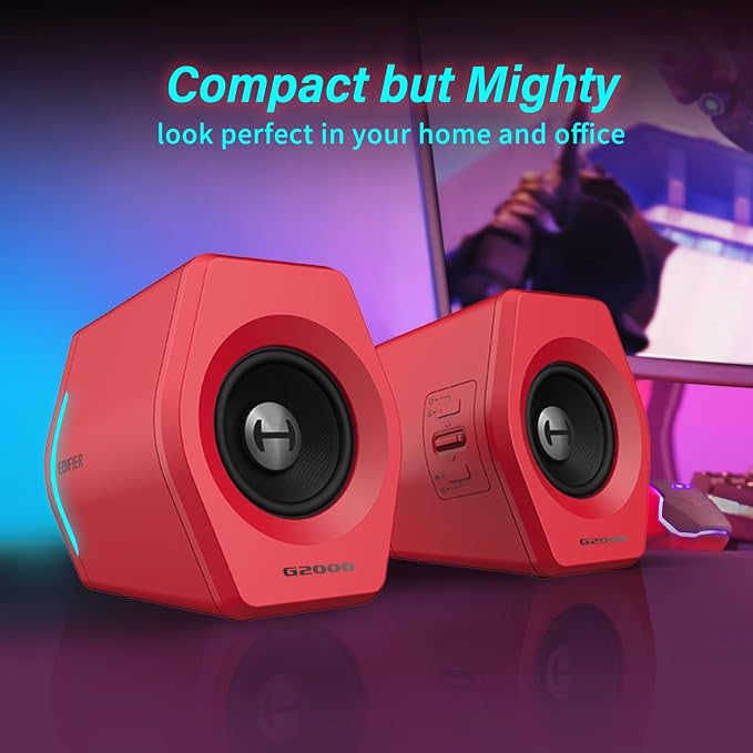 Edifier G2000 32W PC Gaming Computer Speakers for Laptop Mac Desktop Computer Woofer Speakers Bluetooth USB 3.5mm AUX Inputs RGB Lights Multimedia Speakers Red - Image 5