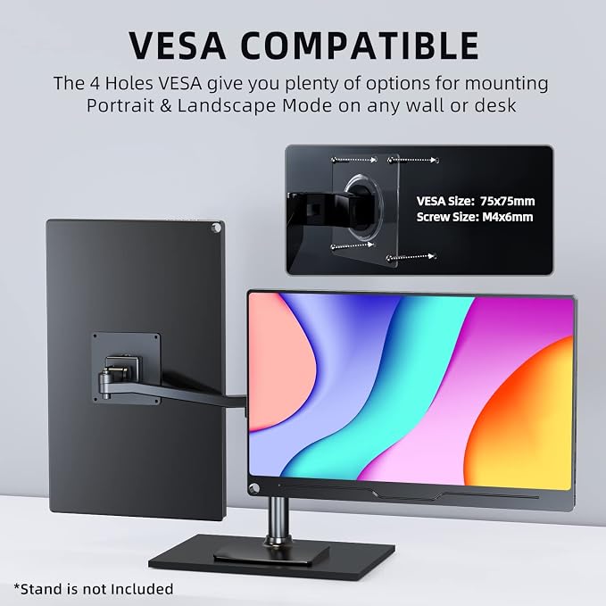 UPERFECT Portable Monitor, 15.6" IPS 1920X1080 FHD Eye Care Travel Screen | USB C, HDMI, Dual Speaker, VESA, Gaming Monitor, External Monitor for Laptop PC Phone w/Case - Image 4