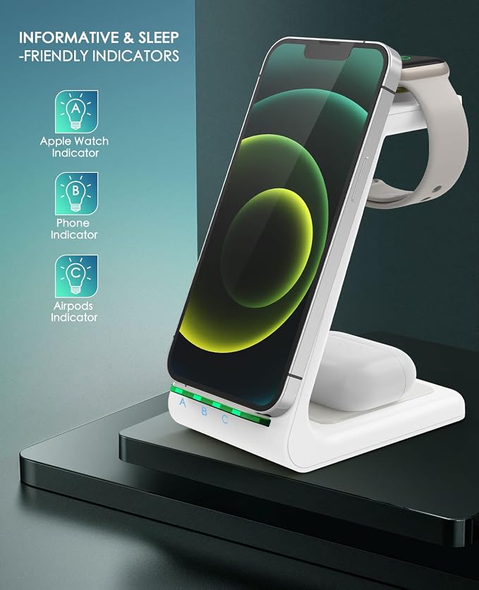 3 in 1 Wireless Charging Station, 2026 Upgraded Fast Desk Charger Station for iPhone 17 16 15 14 13 12 Pro Max Plus, Charger Stand for Apple Watch 11 10 9 8 7 6 5 4 3 2 Ultra SE, Airpods 4 3 2 Pro - Image 4