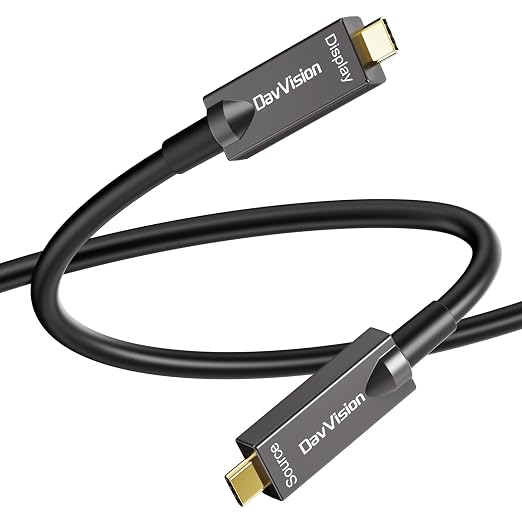 Full-Featured Fiber Optic USB C Video Cable 33FT, Support 4K@60Hz,10Gbps,PD 60W,USB 3.2 Active Optical Cable Built in German SiliconLine Chip for Logitech Camera,VR,Laptop,Video Conference by DavVision