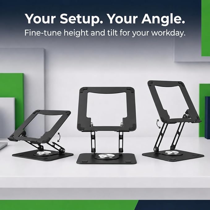 Uncaged Ergonomics Swivel Laptop Stand for Desk, Adjustable Computer iPad Stand for Desk w/ 360 Rotation, Portable Laptop Holder for Home Office Ergonomic Supplies (Black) - Image 9