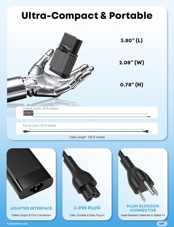 DJW 65W USB C Laptop Charger Compatible with HP Spectre x360,Envy,Elitebook x360,Pavilion, Elite x2,Chromebook,Omnibook,Dragonfly,Zbook,ProBook Travel Computer Charger USB Type C AC Power Adapter - Image 9