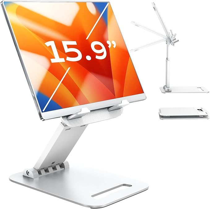 LISEN for iPad Stand Adjustable Tablet Holder Desk, iPad Accessories White | Foldable Home Office Desk Accessories Travel for iPad Holder Dorm College Essentials Fits Ebooks Kindle 4-15.9" by Lisen