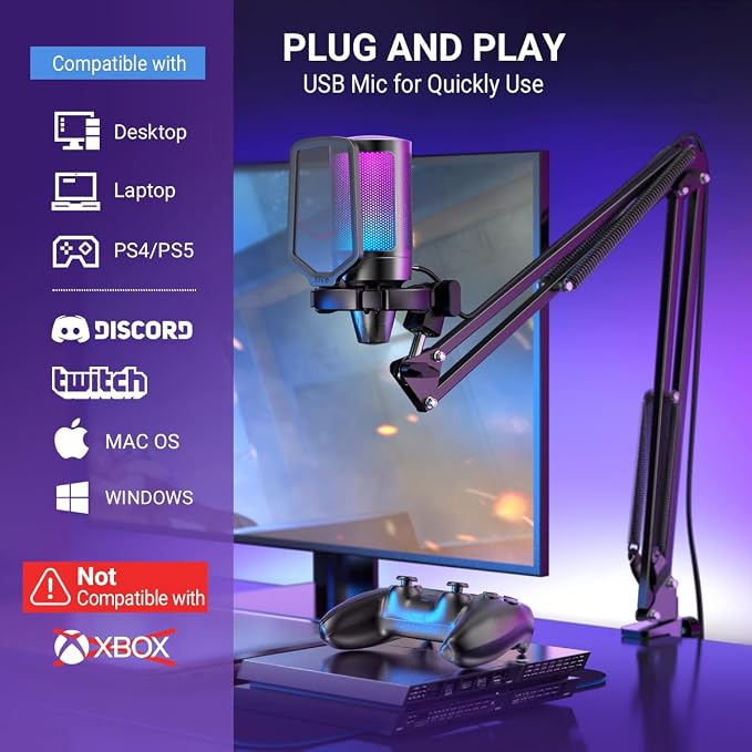 FIFINE AmpliGame A6T USB Gaming Microphone Kit, Condenser Mic for Streaming | Mute Button, RGB Indicator, Boom Arm, Gain Control, Pop Filter, Shock Mount, for PC PS4/5 Discord Twitch Podcasts YouTube - Image 7
