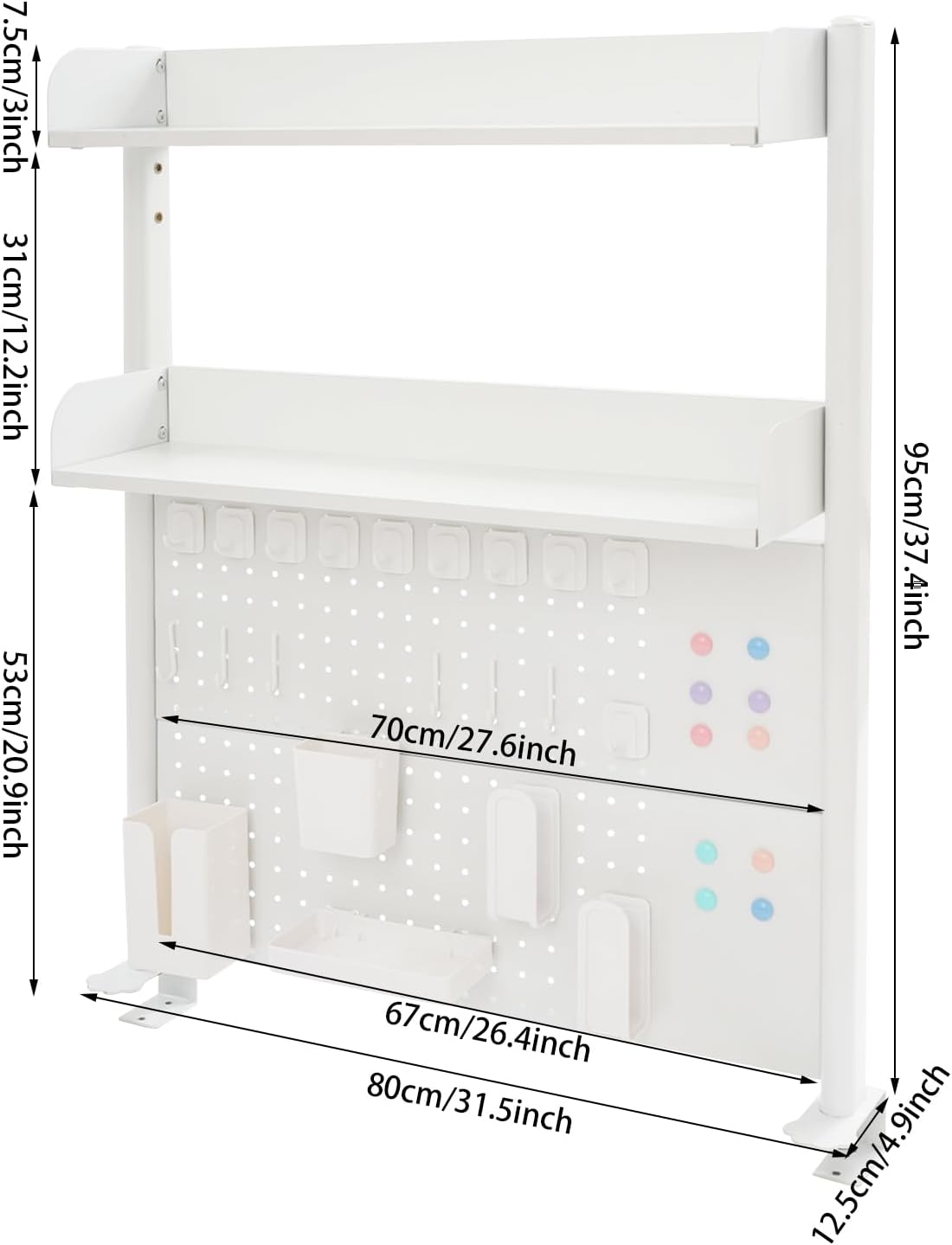 Clamp on Desk Shelf with Pegboard, 31.5" Wide Modern Desktop Organizer Bookshelf with 2 Tier Adjustable Storage Shelf for Home Office Desktop Shelving System - Image 3