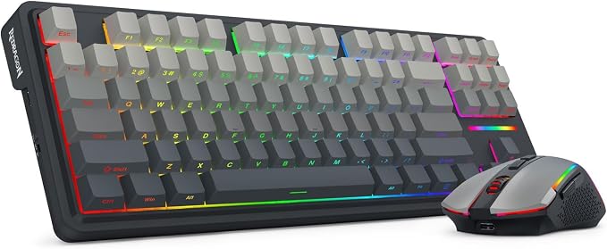 Redragon Wireless Mechanical Keyboard and Mouse Combo, RGB Backlit | Bluetooth/2.4Ghz/USB-C Wired, TKL Creamy Gaming Keyboard with Hot Swappable Linear Switches + 12800 DPI Gamer Mouse by REDRAGON