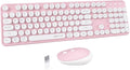 UBOTIE Colorful Wireless Keyboard and Mouse Combo (Pink-White) | Retro Typewriter Floating Full-Sized Keys Computer Keyboard with Optical Mouse, 2.4GHz USB Connection for Windows Mac by UBOTIE