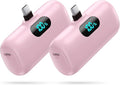 [2-Pack] Mini Portable Charger USB C Power Bank,Upgraded 5000mAh PD Fast Charging Battery Pack Built-in USB-C Connector Travel Essential for iPhone17/17Pro/17Pro Max/Air/16 Plus/16Pro Max/15 Series by HETP