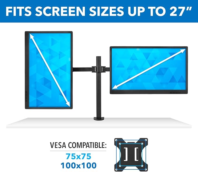 Mount-It! Dual Monitor Desk Mount, 17-32", 19.8 lbs Each | Full motion arms with tilt, swivel & rotate, VESA 75x75 100x100, C-clamp and grommet base. - Image 4
