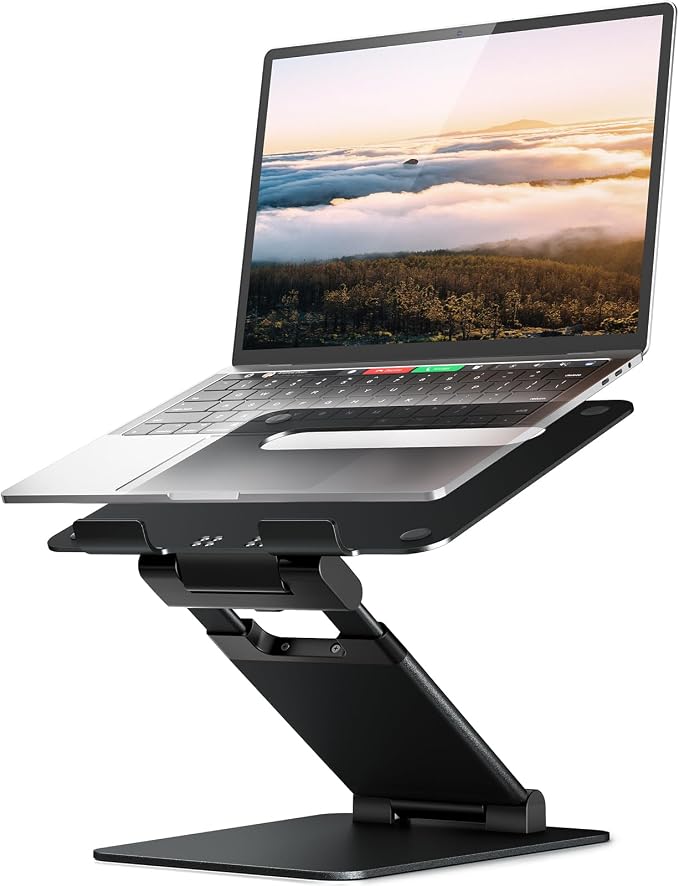 Nulaxy Pull-Out Height Adjustable Laptop Stand for Desk, 22 LB Support | Full Aluminum Standing Desk Holder, Vented Panel, Dual Foldable Design, Compatible with 10-17 Inch Laptops, Office Essentials by Nulaxy