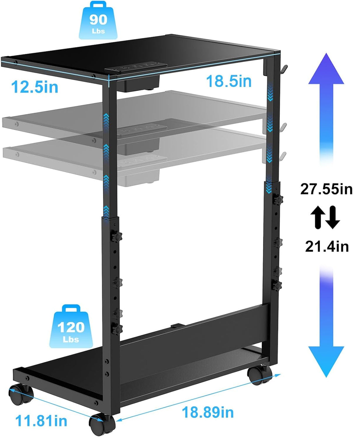 Computer Tower Stand Height-Adjustable PC Stand with Charging Station - Image 3