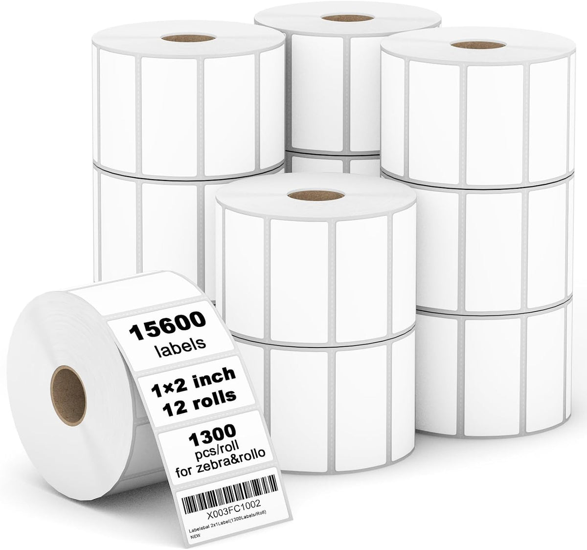 【15600 Labels/12 Rolls】 3-Proof 1" Core Labelebal 2" x 1" Direct Thermal Label (51mm x 25mm) Multipurpose Shipping Address Barcodes Labels Compatible for Zebra & Rollo Desktop Label Printer by Labelebal