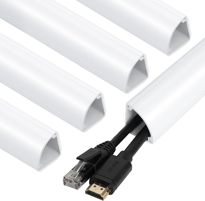 ZhiYo 15ft Corner Cable Hider for 3-5 Cords, Wall & Floor Cord Hider White | Self-Adhesive Cable Concealer, 5 Pack (3ft Each), Quarter Round Cable Management Raceway for Baseboards & Ceiling Corners by ZhiYo