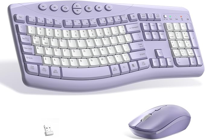 Wireless Keyboard and Mouse Combo Silent Ergonomic Curved Design for Office by RECCAZR