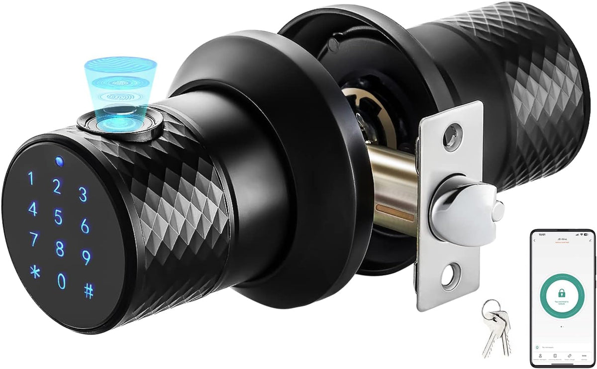 Buoan 4-in-1 Smart Fingerprint Door Knob with Keypad, Black by Buoan