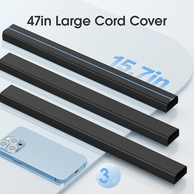 47in XX-Large Black Cord Hider Wall Mounted TV, Pre-drilled Cord Cover, Wire Hiders for TV on Wall, Paintable Cable Cover, W2.36in H0.75in - Image 3