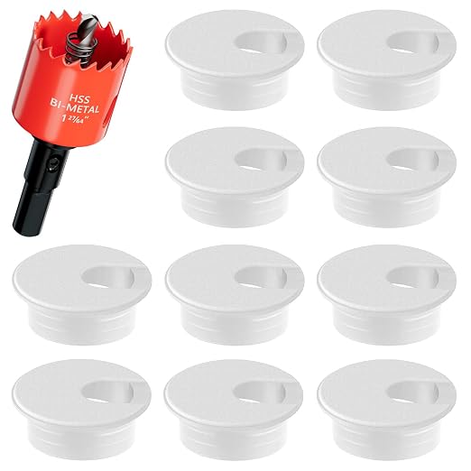 1-3/8 in. Hole Saw with 10PCS White Desk Grommet - Cable Management Kit for TV, Office, and Home Table - Hide Wires Behind Wall, TV Wall Cable Pass Through, Desk Cable Hole Covers by GA1FSL
