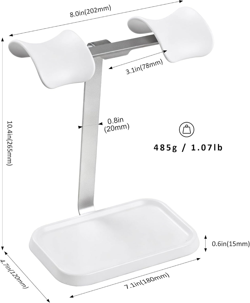 Dual Headphone Stand, Double Balanced Headset Stand with Storage Tray, Heavy Base Gaming Headset Holder for Desk (White) - Image 6
