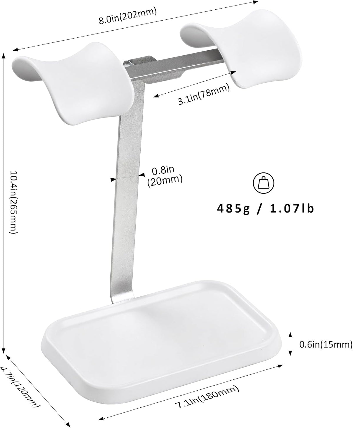 Dual Headphone Stand, Double Balanced Headset Stand with Storage Tray, Heavy Base Gaming Headset Holder for Desk (White) - Image 6
