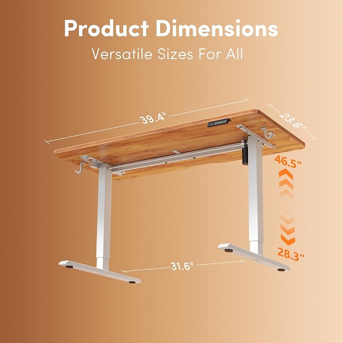 FEZIBO 40 x 24 Inches Electric Standing Desk Adjustable Height, 3 Memory Height Settings, Sit Stand Up Desk for Home Office & Computer Workstation, Light Rustic - Image 3