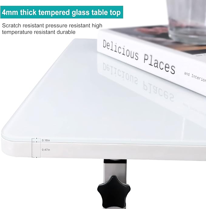 KOUPA 31 Inch Adjustable Height Flip Writable Standing Desk with Wheels | Writable Erasable Tempered Glass Desktop Mobile Desk With Eraser, for Home Office, Small Spaces, White, Height 32inch-47 inch - Image 8