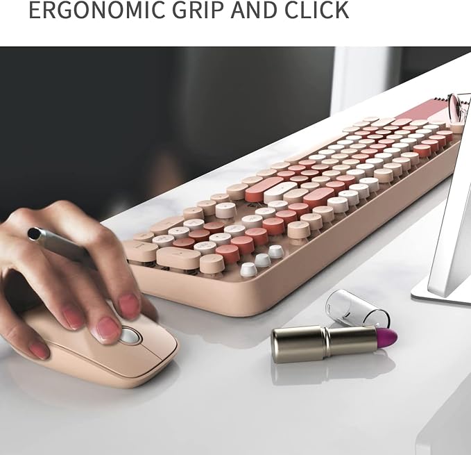 Wireless Keyboard and Mouse Combo | Cute Colorful Keyboard and Mouse with 2.4GHz Cordless Retro Typewriter Keyboard | Auto-Sleep | USB Receiver for Windows PC/Laptop - Creamy Colorful - Image 7