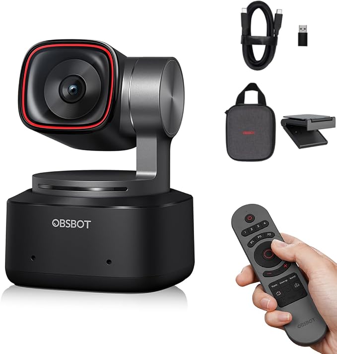 OBSBOT Tiny 2 4K PTZ Webcam 1/1.5" CMOS 50MP, W Smart Remote 2 | 1/1.5" CMOS 4X Faster Focusing USB 3.0 10x Faster Data Transfer Voice Control by OBSBOT