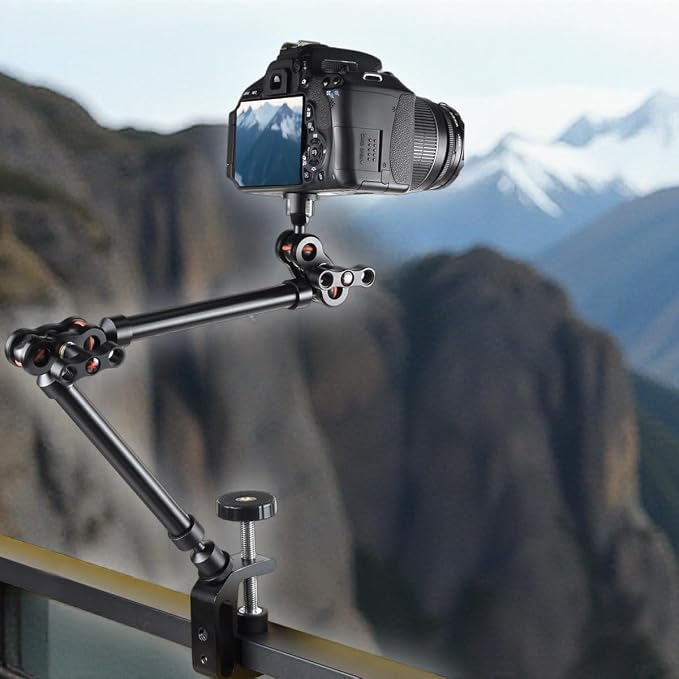21"/53cm Adjustable Magic Arm with Super Clamp, Overhead Phone Mount, Heavy Duty Desk Camera Mount & Clamp,Flexible Joints Articulating Friction Arm for Light, Webcam, Mic, Action Camera - Image 9