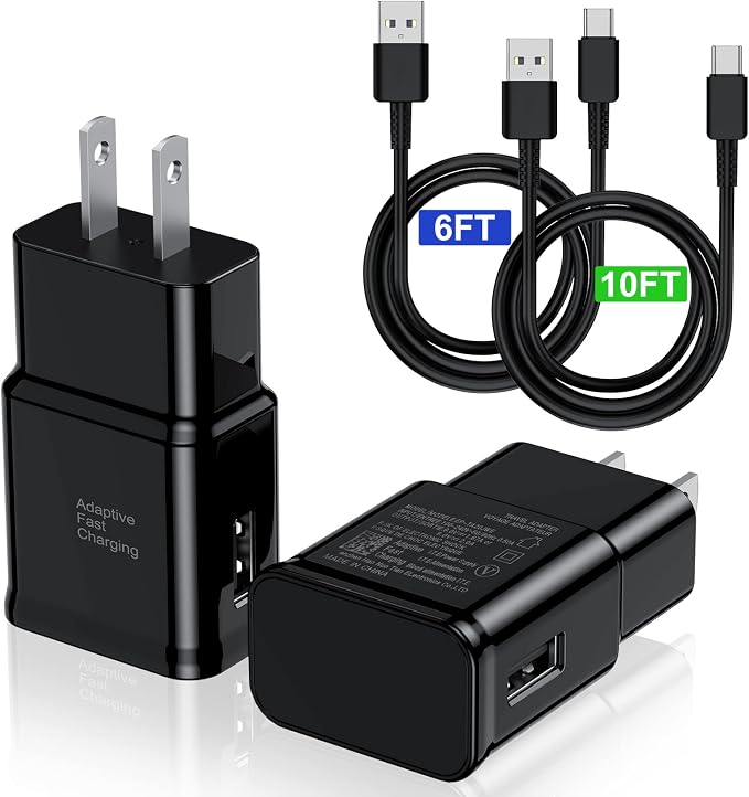 Type C Charger Fast Charging 2Pack &USBC Android Phone Cables Cord 6/10ft | Wall Charger Blocks &2x 6/10ft USB-C cables for Samsung Galaxy S8/S9/S10 Plus/S10e/S20/S21 Ultra/Plus, Note 8/9/10, Pixel 3 by Cndons