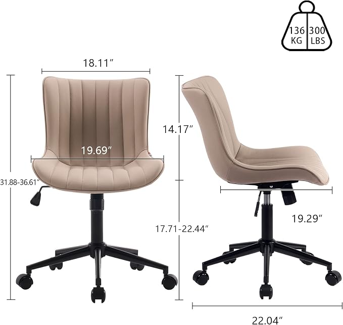 YOUNIKE Green Office Desk Chair with Wheels Armless Vanity Chair Modern | Faux Leather Upholstered with Rocking Back, Swivel Height Adjustable Small Cute Computer Rolling Task Chair Ergonomic 300lb - Image 2