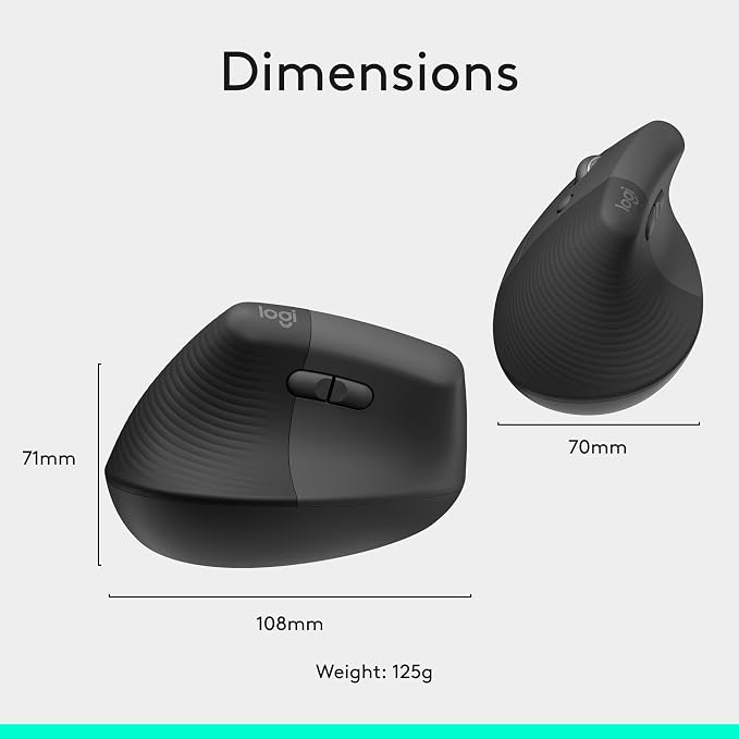 Logitech Left Handed Lift Vertical Ergonomic Wireless Mouse - Graphite | Connect via Bluetooth or included Logi Bolt USB-A receiver, quiet clicks, 4 of 6 buttons customizable, Windows Mac compatible - Image 11