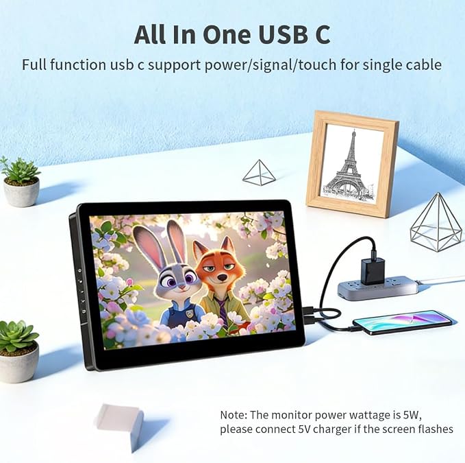 10.1” Touch Screen Monitor, IPS 1280x800 Small USB-C Secondary Display, 10-Point Touch, HDMI, VESA, Dual Speakers, Mini Monitor for Laptop PC Rasp Pi - Image 4