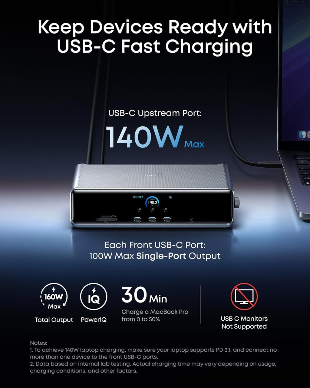 Anker Prime Docking Station (DL7400), 14-in-1 Triple Display, DisplayLink - Image 5