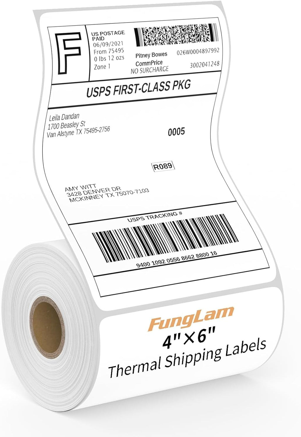 FungLam 4"X6" Thermal Shipping Labels, 4X6 Labels,White Mailing Shipping Labels, Perforated, 250 Labels,Compatible with iDPRT, JADENS and Rollo. by FungLam