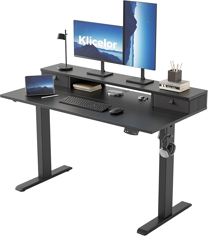 Klicelor 48 x23 Inch Electric Standing Desk with Drawers, Adjustable Height Small Sit Stand Desk for Home Office, Compact Computer Workstation with Storage– Black by Unknown