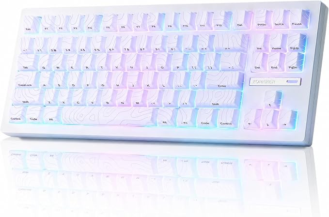 ZORNHER ZH870 Wireless Gaming Mechanical Keyboard,80% White Custom Creamy Sound Keyboard with Lighted Up White Topographic Keycaps,Creamy Sounding Linear Switches,Hot-Swappable,RGB Backlit by Zornher