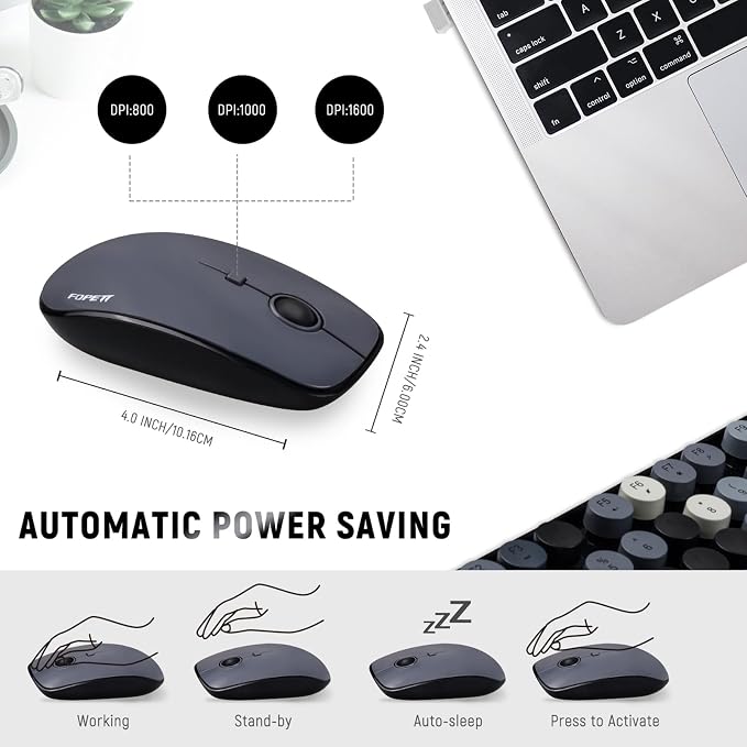 Wireless Keyboard and Mouse Combo - 2.4G Full-Sized Cute Colorful Retro Keyboard with Round Keycaps 104 Keys Typewriter Keyboard for Laptop/Windows/PC - Grey Colorful - Image 3