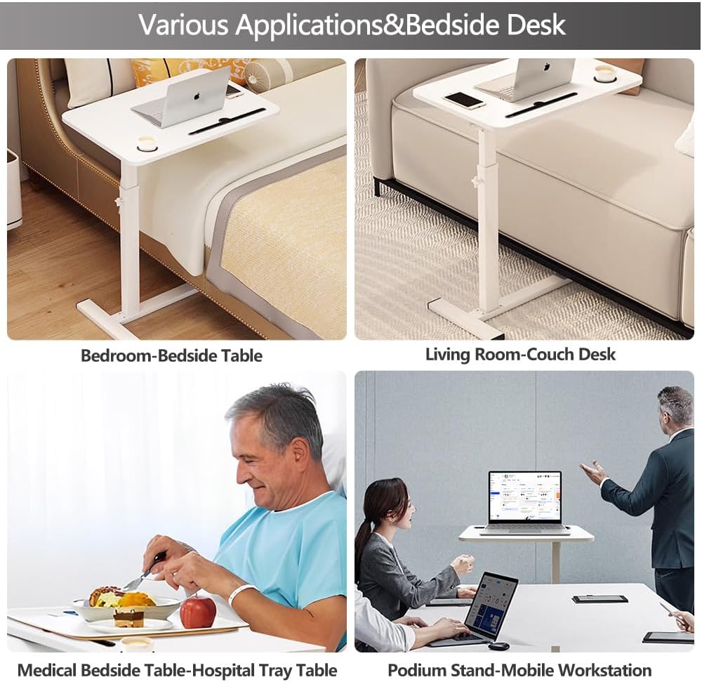 Over the Bed Table with Hidden Wheels,Height Adjustable Bedside Table Tray - Image 7