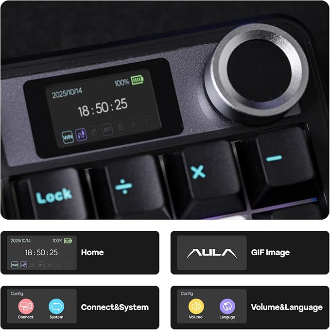 EPOMAKER X Aula F108 PRO Wireless Gaming Keyboard with Screen, 8000mAh Battery, 104 Hot-Swappable and Programmable Keys and Knob, RGB Backlight, for Mac/PC/Android (Blue&White&Black) - Image 4
